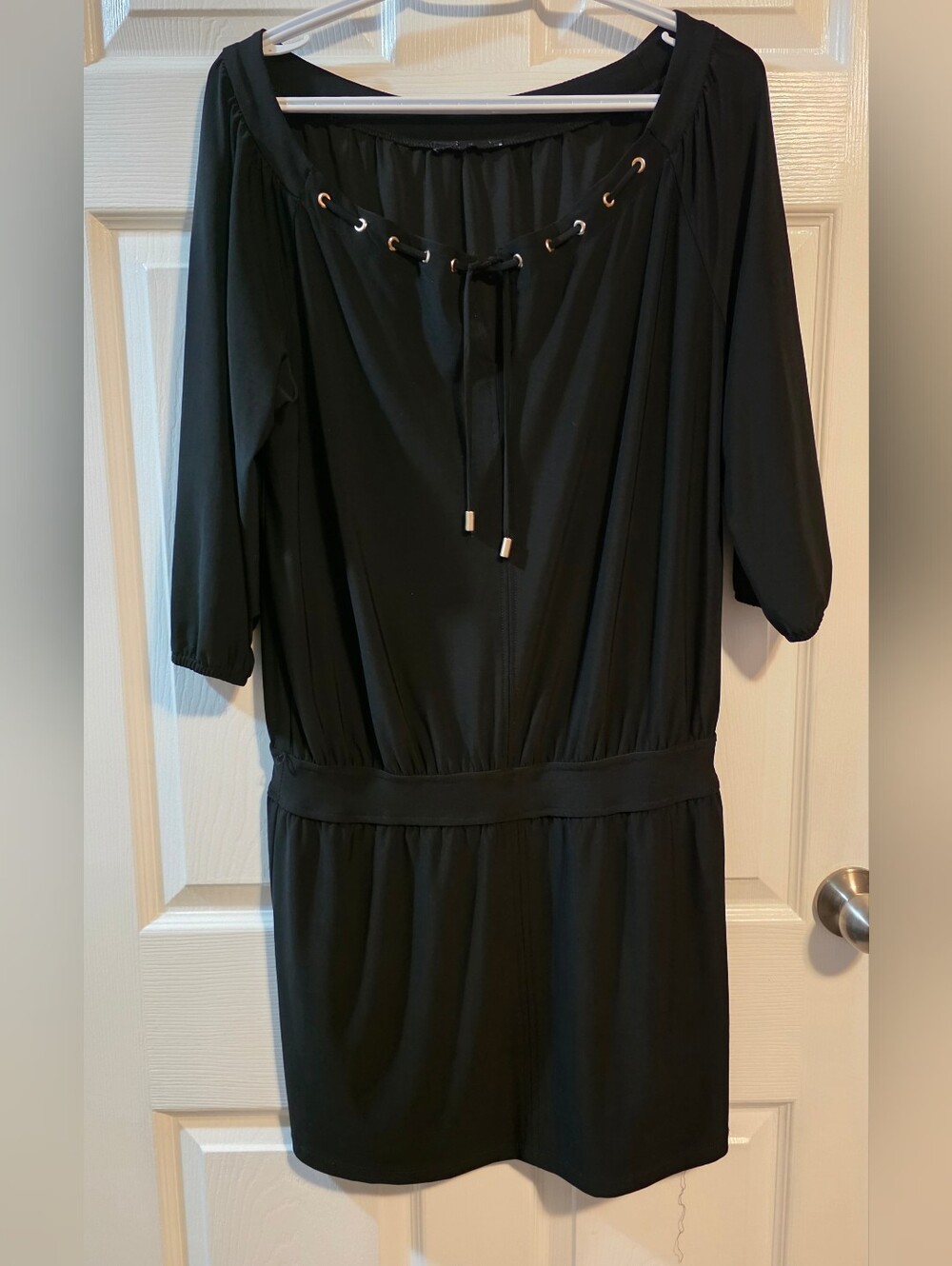 4/$25 Deal! Black Off-Shoulder Mini Dress with Grommet Tie
